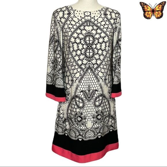 Eliza J Geometric Print 3/4 Sleeve Shift Dress Size 4 - Picture 1 of 14